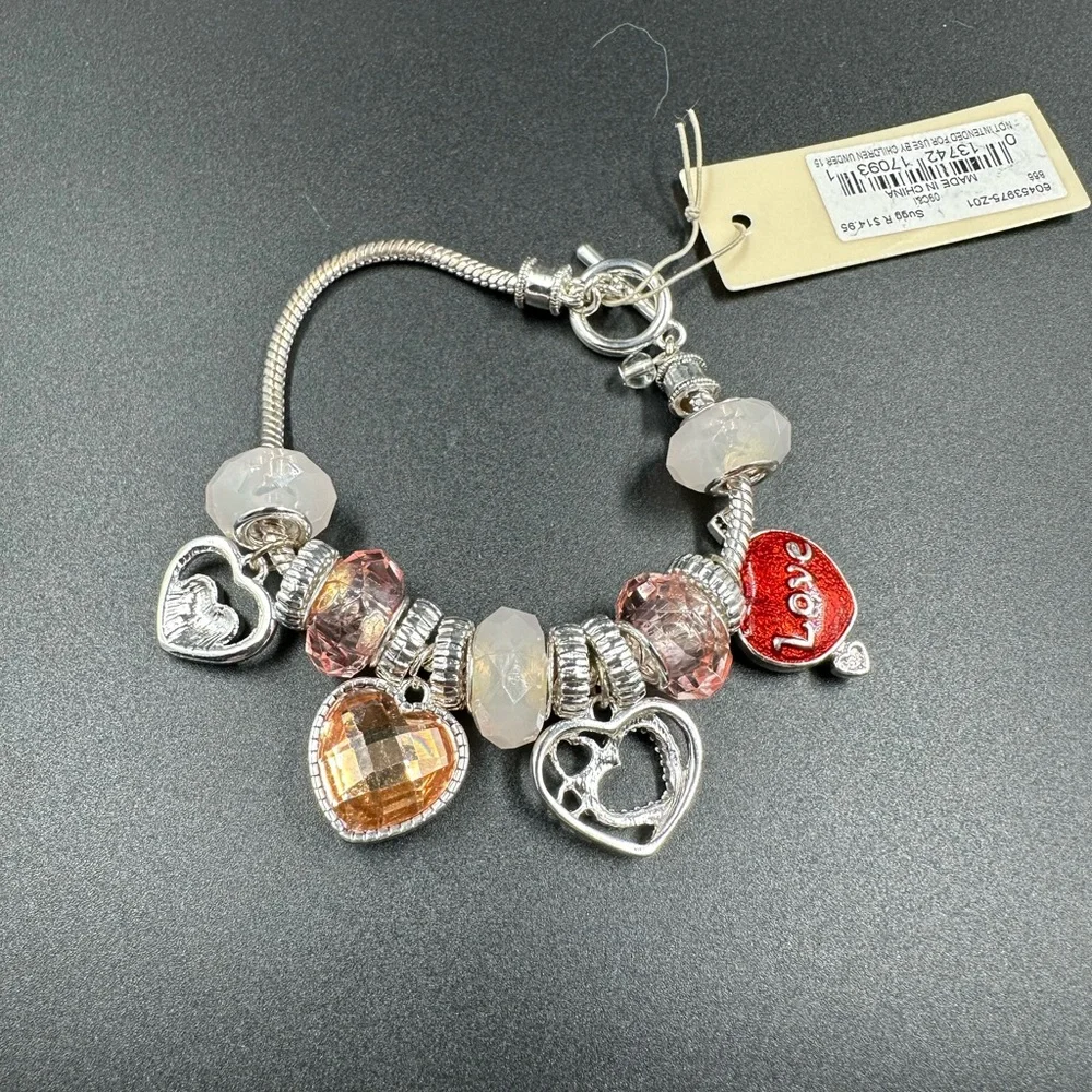 NWT Chloe & Ivy Hearts Love Enamel and Faceted Beads Slider Charm Bracelet